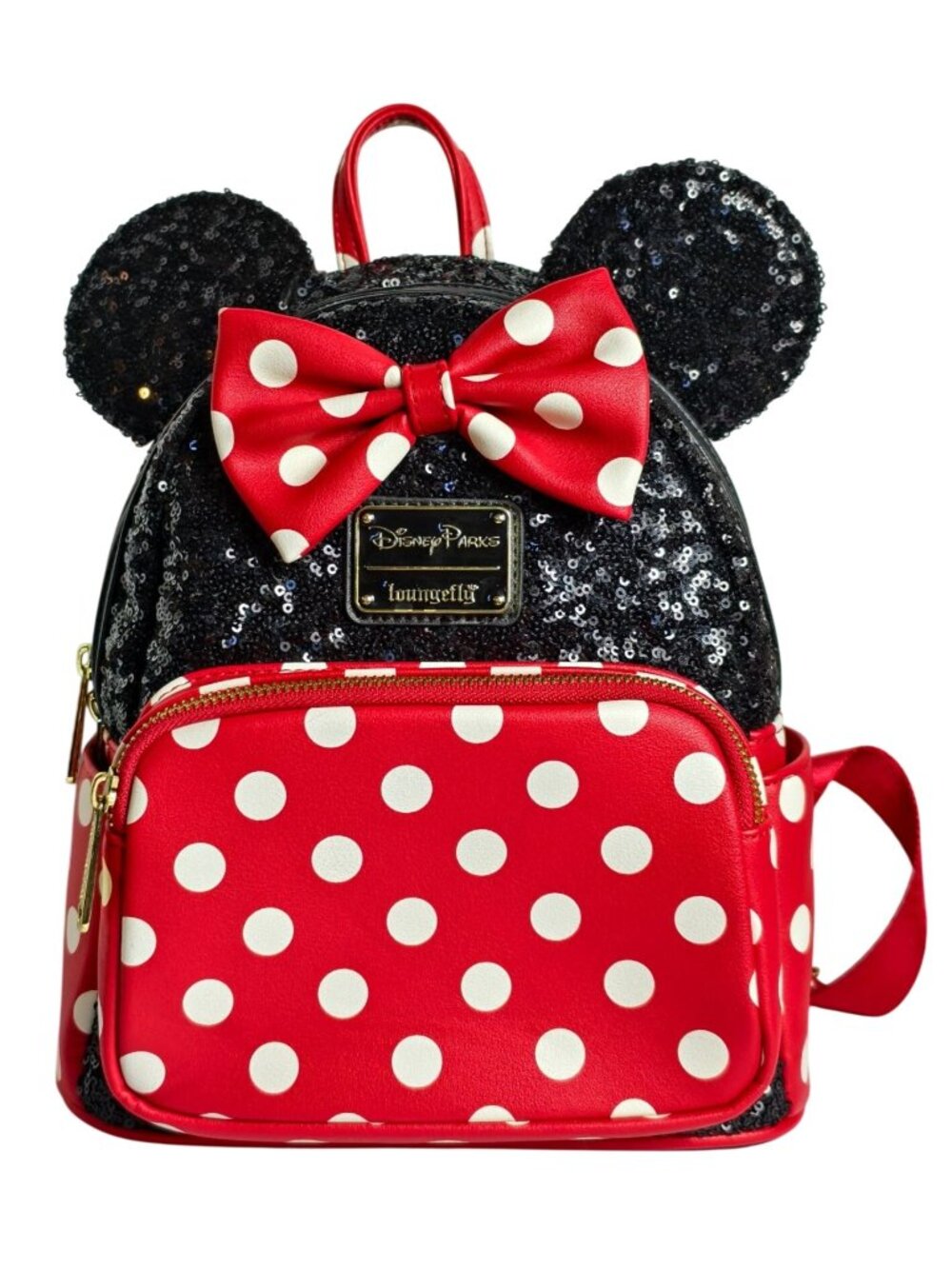 Loungefly Disney Parks Minnie Mouse Sequin Mini Backpack Polka Dot Ears & Bow